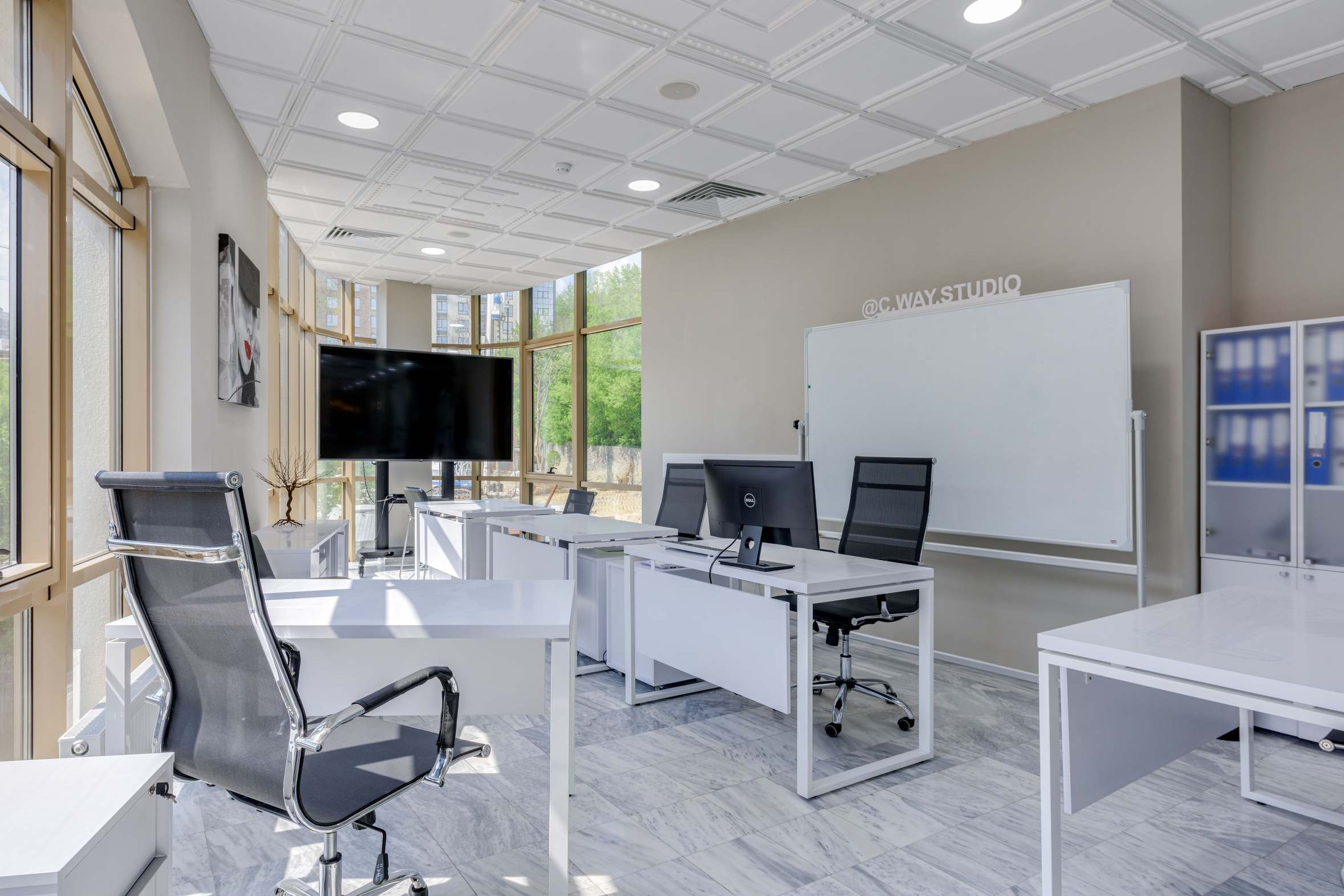Quiet office interior with meeting table
